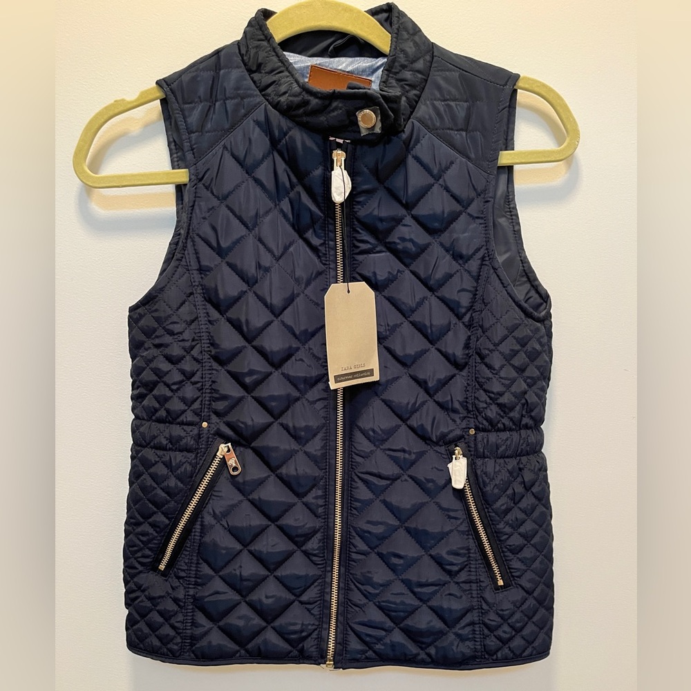 NWT Zara Blue Quilted Vest with High Collar